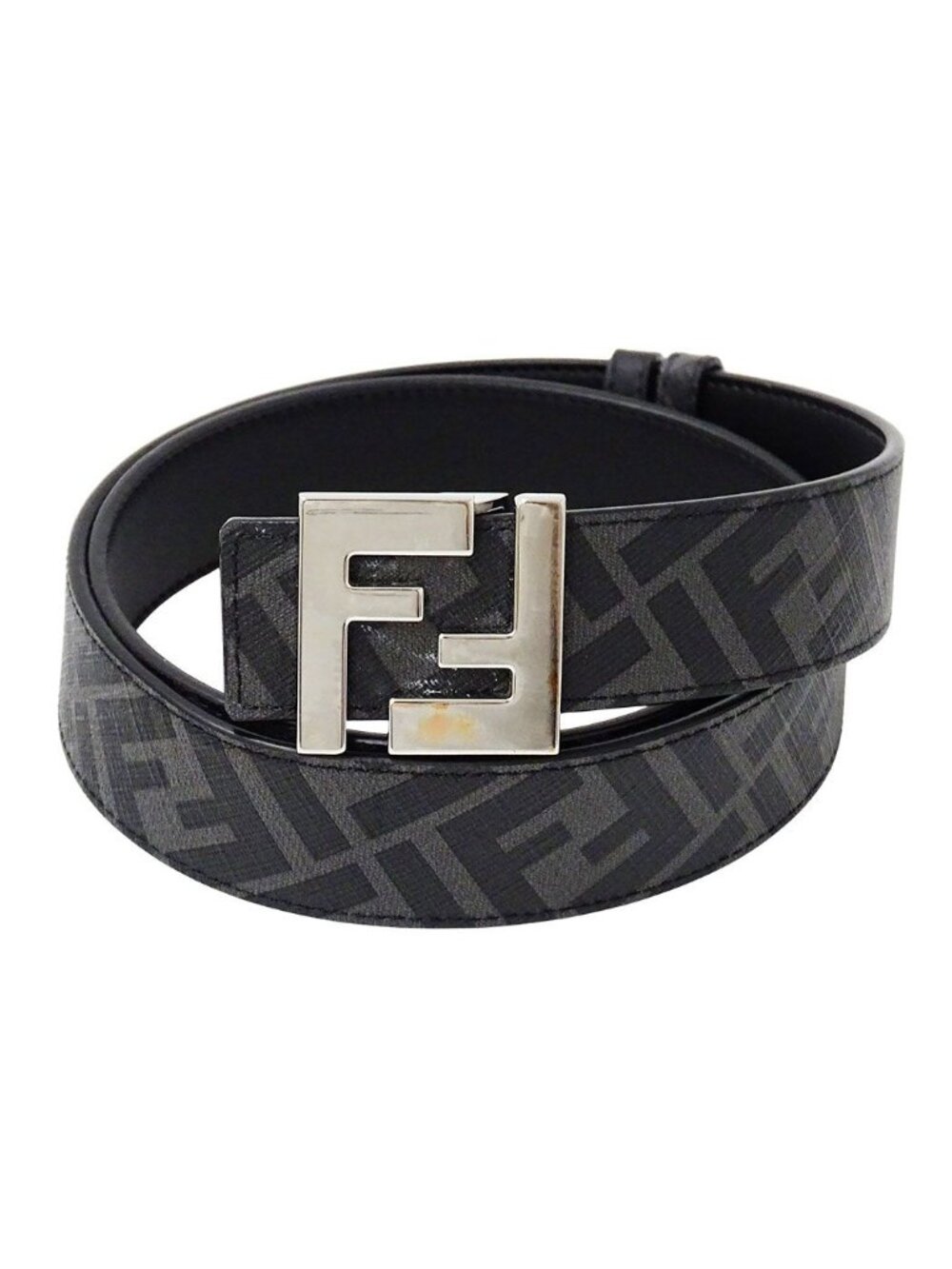 Fendi Belt Leather FF Square Black Reversible Logo